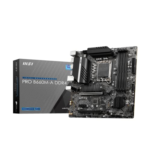 MSI PRO B660M-A DDR4 Motherboard (mATX, 12th Gen Intel Core, LGA 1700 Socket, DDR4, PCIe 4, 2.5G LAN, M.2 Slots, USB 3.2)