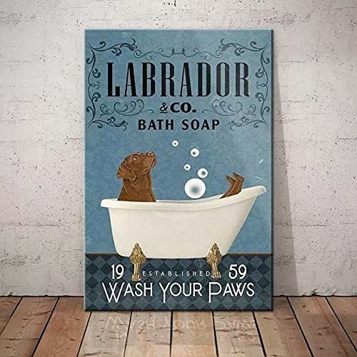 Labrador Dog Metal Sign Wash Your Paws Metal Tin Plaque Art Wall Metal Poster Decoration Bathroom Home Office Bar Garden Garage Cafe Men Cave Gift, 12×16 Inch