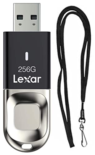Lexar 256GB JumpDrive Fingerprint F35 300MB/s USB 3.0 Flash Drive Bundle with (1) GoRAM Black Lanyard (256GB, 1 Pack)