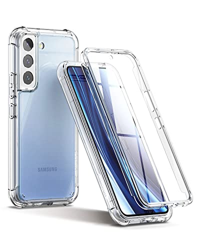 SURITCH Compatible with Galaxy S22 5G Clear Case,[Built in Screen Protector] Full Body Protection Hard Shell+Soft TPU Bumper Shockproof Rugged Cover for Samsung Galaxy S22 6.1 Inch (Clear)
