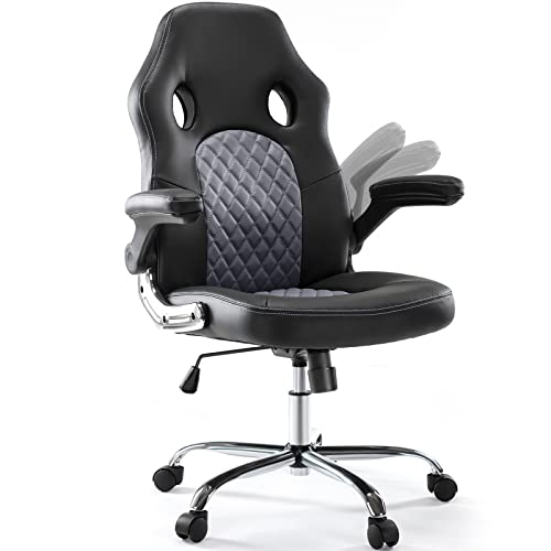 Gaming Office Chair – Ergonomic Executive Swivel Computer Desk Chair, High Back Adjustable Task Chair with Flip-up Armrests and Lumbar Support for Working, Studying, Gaming