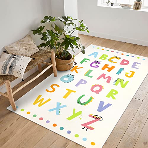 Topotdor Alphabet Rainbow Kids Rug,Colorful Educational Letter Area Rug with Non Slip Backing Ultra Soft Machine Washable for Children’s Bedroom Playroom Nursery (40”x70”, Multi Color)