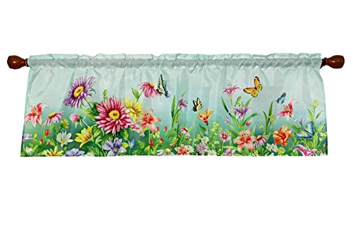 Garden Butterflies Flowers Window Curtain Valance for Spring Summer Everyday Rod Pocket 58 X 18 Inches