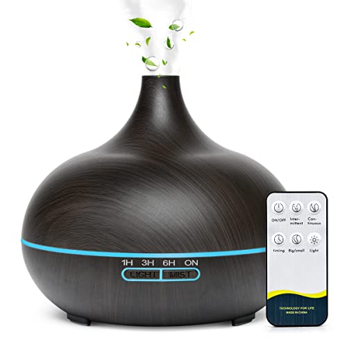 Essential Oil Diffusers for Home, 550ml Aromatherapy Diffuser for Essential Oils Large Room with Mini Control & 4 Timer, 15 LED Light Modes, Waterless Shut-Off, Air Diffuser Gifts for Women, Black