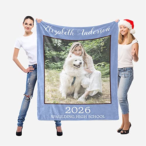 Custom Throw Blankets with Photos and Name, Personalized Blanket with Picture and Text, Customized Blanket for Kids Daughter Son Granduate, Photo Gifts for Boyfriend Girlfriend Graduation|30″x40″