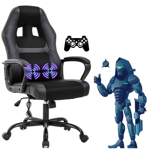Gaming Chair Massage Office Chair Ergonomic Video Game Chairs Adjustable Reclining Computer Chair with Lumbar Support Armrest Headrest Task Rolling Swivel Chair Game Chair for Adult Teen – Black
