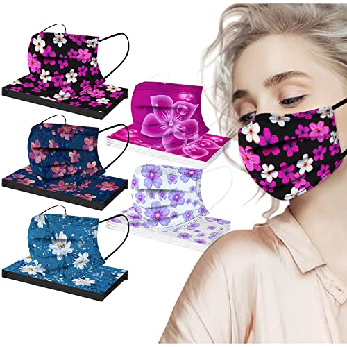 50 Pack Flower Disposable Face Masks for Women,3 Ply Floral Disposable Face Masks With Design for Adults Colorful (A)