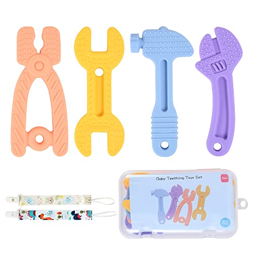 Baby Hammer Wrench Plier Tools Shape Silicone Teether,Teething Toys for 3-6,6-12 Motths Infant,Food Grade Silicone,Freezer Safe,BPA Free. (Tools-4)