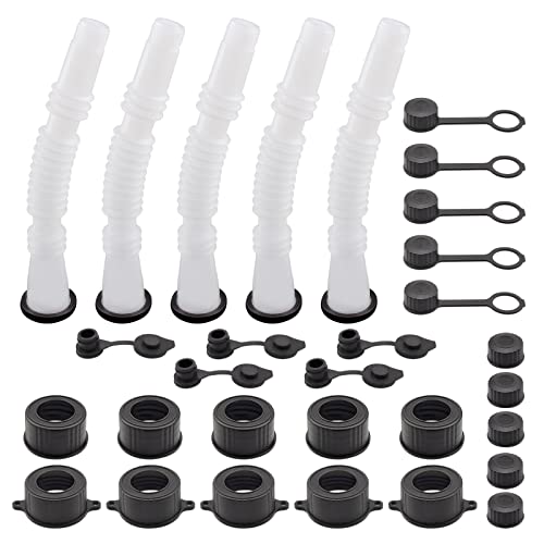 Universal Gas Can Spout Replacement Kit, Flexible Pour Nozzle with Gasket Easy to Install, Durable Collar Caps, Stripe Cap, Spout Kit for Water Jugs and Old Can (5 Pack)