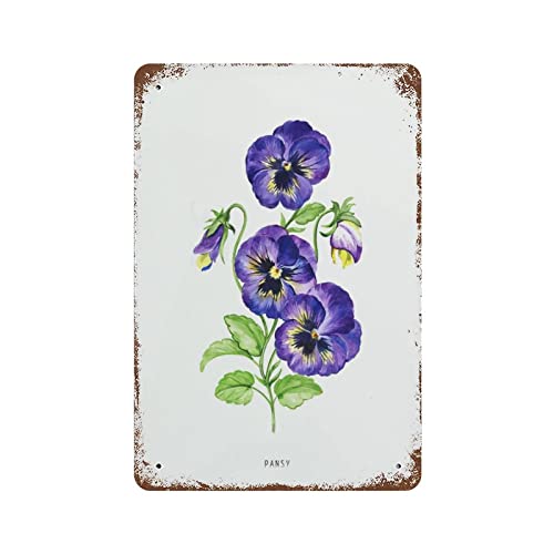 VIOFLOW Vintage Metal Tin Sign Pansy Flower Plant Floral Prints Gift for Her Purple Viola Home Decor Funny Novelty Kitchen Bar Club Garage Garden Farm Wall Art Tin Signs 8X12 Inches