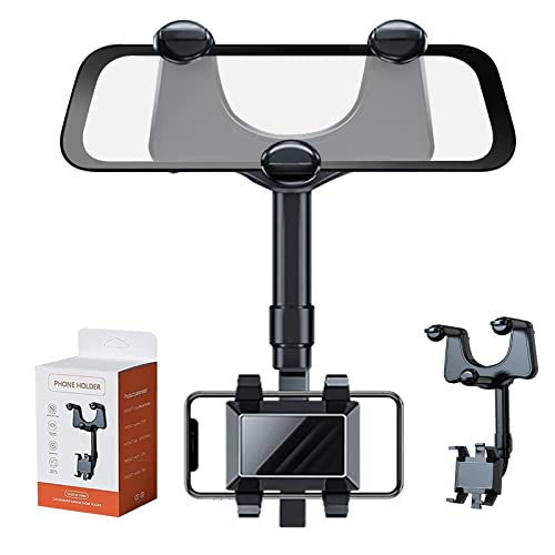 2022 Rearview Mirror Phone Holder for Car – Rotatable and Retractable Car Phone Holder, Multifunctional 360° Rear View Mirror Phone Holder Suitable for All Mobile Phones and All Car (Black 1PC)