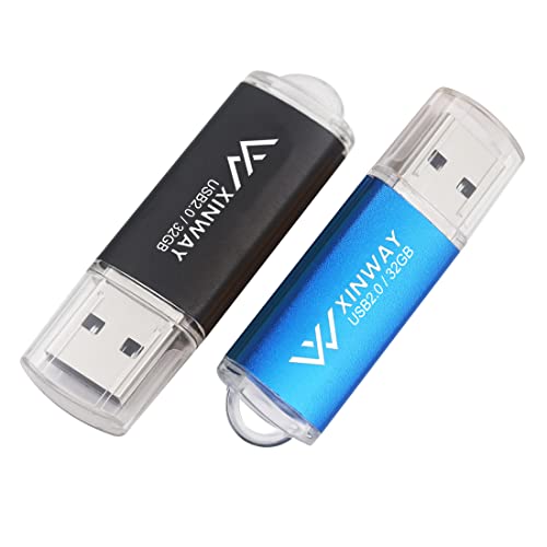 XINWAY 32GB USB 2.0 Flash Drives Thumb Drives Memory Stick Jump Drive Zip Drive, 2 Pack Mixed Colors: Black Blue