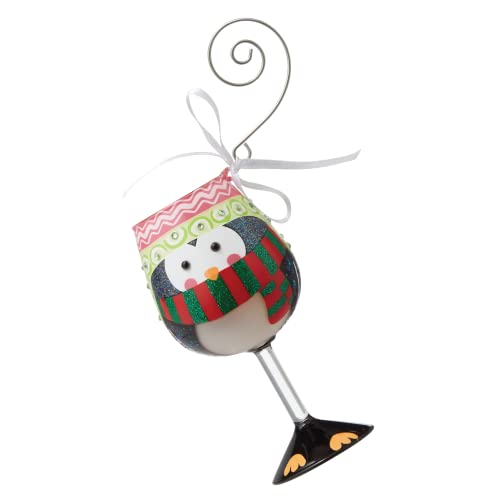 Enesco Designs by Lolita Penguin Dressed for The Holidays Miniature Wine Glass Hanging Ornament, 4.13 Inch, Multicolor
