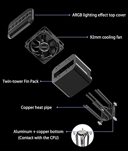 ALSEYE M90 CPU Cooler, Hidden Fan Designed Dual Tower Air-Cooled CPU Cooler with ARGB Light Effect Cover Compatible with Both Intel and AMD Platform, LGA1700 Supported (M90 Black) | The Storepaperoomates Retail Market - Fast Affordable Shopping