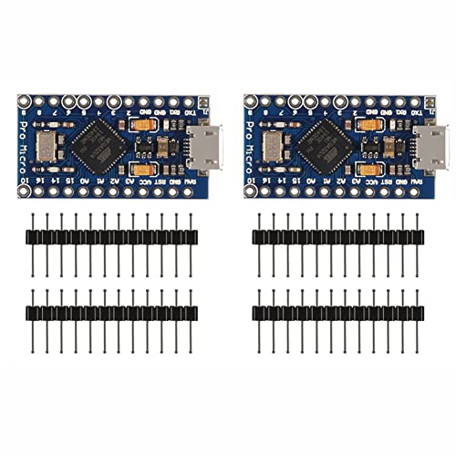 AITRIP 2PCS Pro Micro ATmega32U4 5V 16MHz Micro-USB Development Module Board with 2 Row pin Header Compatible with Arduino Leonardo Replace ATmega328 Pro Mini