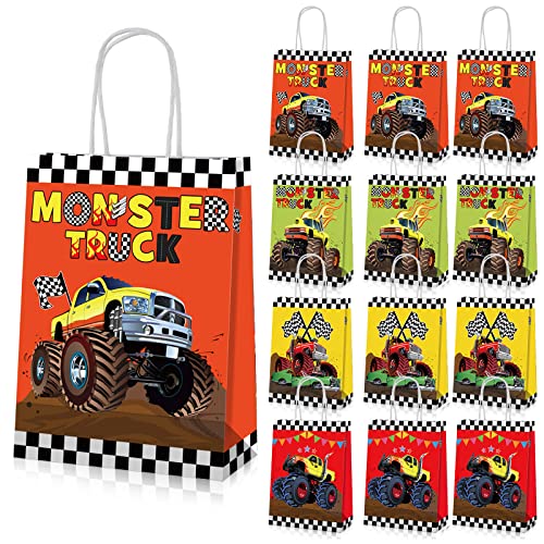 12 Pcs Truck Party Bags Truck Party Favors Party Decorations Racing Truck Candy Treats Bags Kids Birthday Party Decoration Truck Birthday Party Supplies