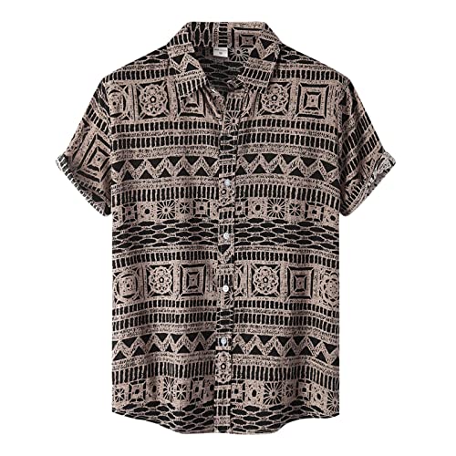 ZDFER Hawaiian Shirt for Mens, Geometric Printed Beach Short Sleeve Single Breasted Turn-Down Collar Shirts Casual Tops Mens Christmas Shirts Golf Shirts Ping Golf Shirts for Men Polo Shirts for Men