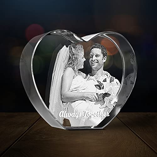 POEM Studio Crystal 3D Heart Photo – 3D Crystal Engraved Picture, Personalized Photo Gifts of 3D Engraved Photo Crystal – Custom Heart Crystal with Optional Light Base, Memorable Gift Keepsake
