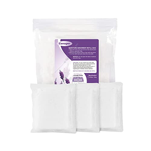CANAGER Large Capacity Moisture Absorber Refill Bag – 16 oz 3 Packs, Lavender Vanilla, Individual Packaging, Easy to Replace, Absorb Excess Moisture and Create Fresh Air.