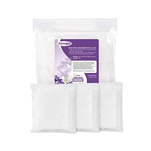 CANAGER Moisture Absorber Refill Bags – 16oz 3 Packs, Individual Packaging, Easy to Replace,Absorb excess water, Freesia.