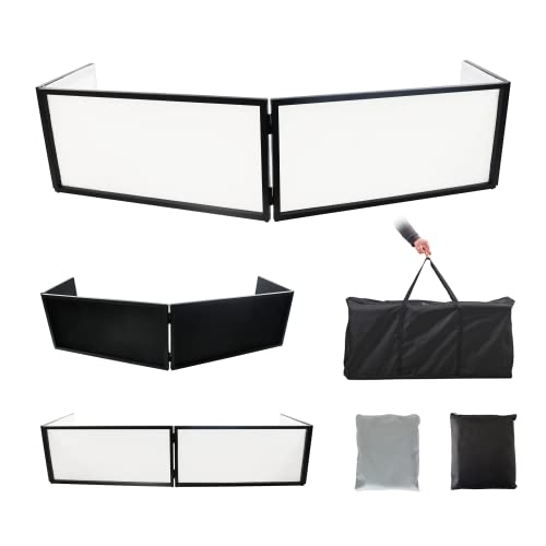 Sardoxx DJ Booth DJ Facade Portable DJ Event Booth Foldable Cover Screen Metal Frame Booth Front Board Video Light Projector Display Scrim Panel w/Travel Bag Black White Scrims