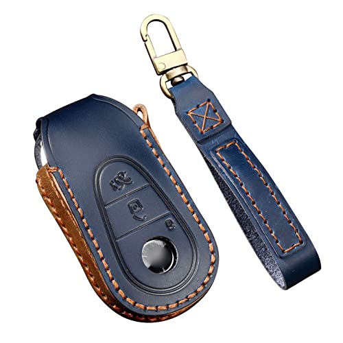 SANRILY Handmade-Smart Key Fob Cover for for Mercedes-Benz S-Class W223 2021 2020 S400 S350 S450 S500 Keyless Keychain Holder Leather Key Protector Cover Shell Blue
