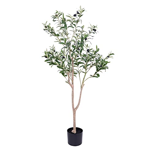 JUSTOYOU 4ft (47in) Tall Artificial Olive Tree, Fake Olive Tree in Pot, Large Artificial Plants with Olive Branch & Fruit, for Entryway, Home Office Indoor & Outdoor Garden Decor