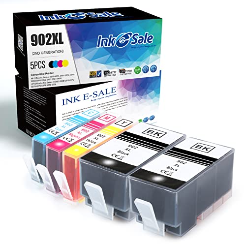 INK E-SALE Compatible 902 XL Ink Cartridge Replacement for HP 902XL 902 XL Cartridge for use in HP OfficeJet Pro 6960 6970 6971 6974 6975 6976 6978 6979(5 Pack, Latest Firmware Version Applicable)