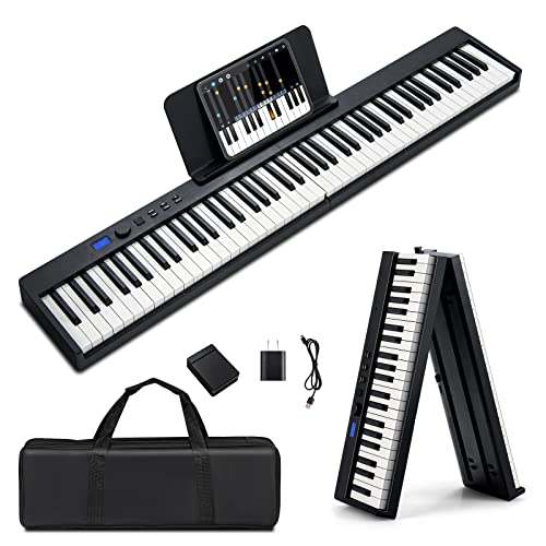 Costzon 88-Key Foldable Digital Piano Keyboard, Full Size Semi-Weighted Keyboard, Portable Electric Piano w/MIDI, Split Function, Sustain Pedal & Carrying Bag for Beginner (Black)