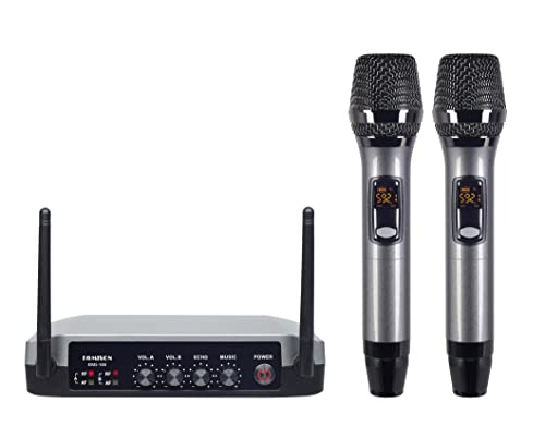 KOMISON UHF Handheld Wireless Microphone System Cordless Metal Dual Mic with Bluetooth Receiver Box + Volume Control Echo for Karaoke Singing Speech Meeting Church Wedding Home KTV Set, 280FT …
