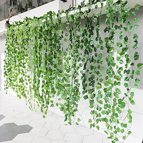 FOKEN 12 Pack Artificial Ivy Garland Fake Ivy Leaves Hanging Plants Vine Greenery Garland Home Kitchen Balcony Garden Office Wedding Wall Decor | The Storepaperoomates Retail Market - Fast Affordable Shopping