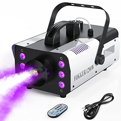Fog Machine, U`King 1200W Smoke Machine with Six Colorful LED Lights Controlled by Wireless Remote and Wired Remote, Suitable for Halloween Christmas Wedding Party Stage Effect DJ Disco Stage Smoke