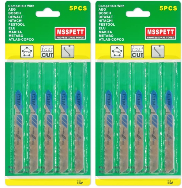 T118A Jig Saw Blades, Set with Case, Compatible with Bosch Dewalt Hitachi AEG Makita Metabo Jig Saw, T-Shank, 10-pc.