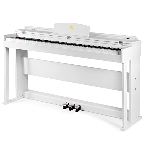 MUSTAR Digital Piano Keyboard 88 Keys Weighted Keyboard Hammer Action, Full Size Digital Piano 88 Weighted Keys with Dual Stereo Speakers, 3 Pedals, Furniture Stand, Birthday Holiday Gifts, White