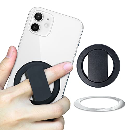 Phone Grip, Upgrade Removable Phone Ring Holder 360°Rotation Magnetic Finger Phone Stand Adjustable Silicone Phone Holder (Black)