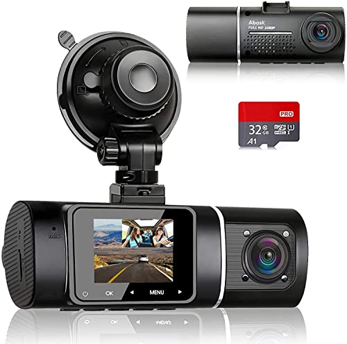Dash Cam Abask,Dash cam Front and Inside with 32G SD Card,1080P+1080P Dash Camera for Cars, 310° Wide Angle ,Night Vision WDR G-Sensor Parking Monitor Loop Recording Motion Detector