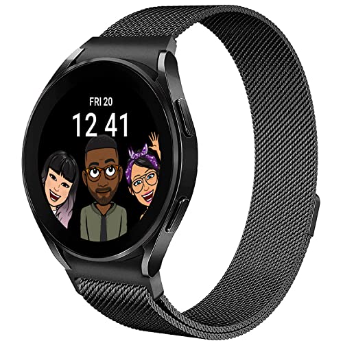Metal Bands Compatible with Samsung Galaxy Watch 4 Band, No Gap Stainless Steel Mesh Band Compatible with Samsung Watch 4 40mm and 44mm and Watch4 Classic 42mm and 46mm for Men Women, Black