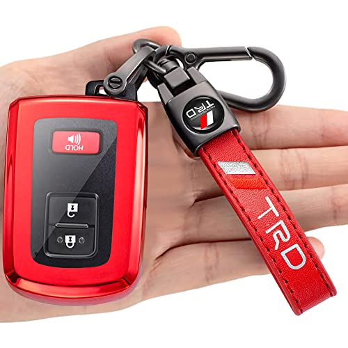 Red Soft TPU Smart Key Fob Cover Case Jacket Skin Glove Holder Suitable for 2019 2020 2021 Toyota Tundra Tacoma 4Runner Sequoia 2017 2018 Highlander Avalon Camry Corolla RAV4 Land Cruise Prius