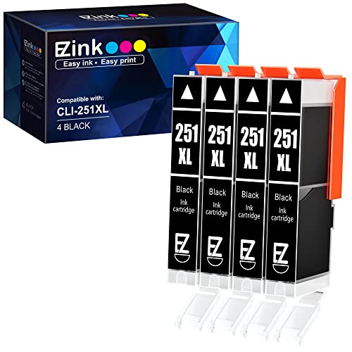 E-Z Ink (TM) Compatible Ink Cartridge Replacement for Canon CLI-251XL CLI 251 XL to use with PIXMA MX922 MG5520 MG7120 MG6320 MG6620 MG5620 IX6820 IP8720 Printer(Black, 4 Pack)