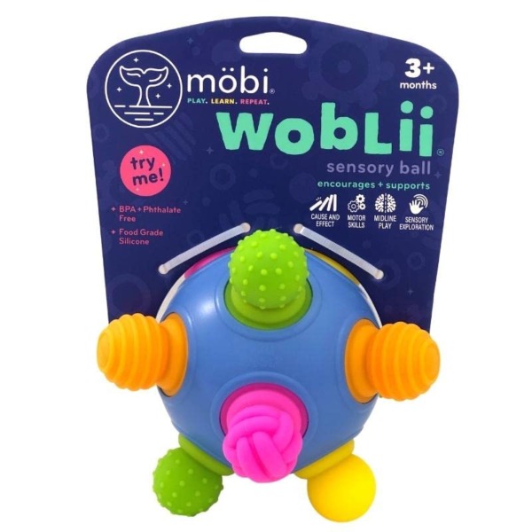 MOBI WOBLII Baby Sensory Toy – STEM Ball for Babies and Toddlers Age 3 Months Old +, Motor Skills Development, Multi-Color, Multi-Dimensional and Durable, Made of Food-Grade Silicone,