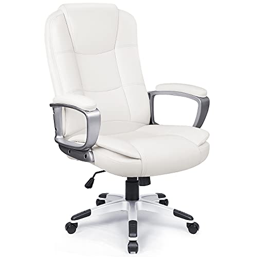 OFIKA Office Chair Computer Desk Chair Gaming – Ergonomic High Back Cushion Lumbar Support with Wheels Comfortable Black Leather Racing Seat Adjustable Swivel Rolling Home Executive (White)