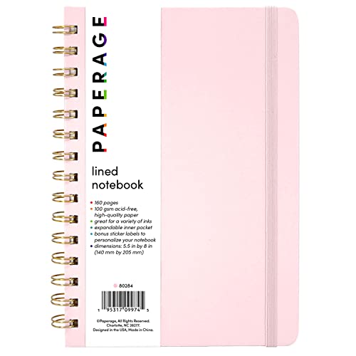 PAPERAGE Lined Spiral Journal Notebook, (Blush), 160 Pages, Medium 5.7 inches x 8 inches – 100 GSM Thick Paper, Hardcover, Double-Wire Spiral Journal & Notebook