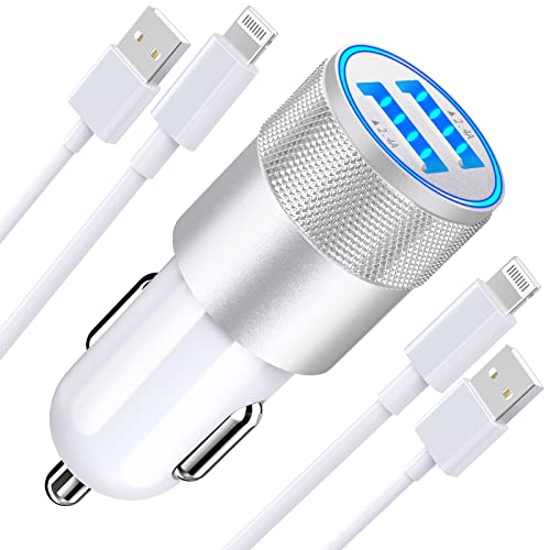 [Apple MFi Certified] iPhone Fast Car Charger, Braveridge 4.8A Dual USB Power Rapid Car Charger Adapter with 2Pack Lightning Cable Quick Car Charging for iPhone 14 13 12 11 Pro/XS/XR/SE/X/iPad/AirPods