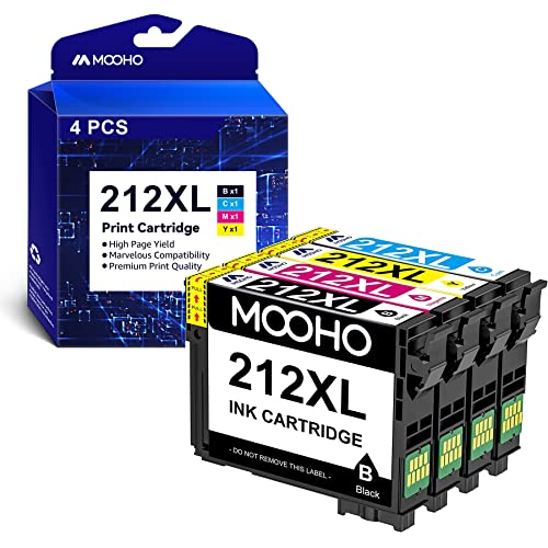 MOOHO Remanufactured Replacement for EPSON 212 Ink Cartridges 212XL 212 XL T212XL T212 Ink for Workforce WF-2850 WF-2830 Expression Home XP-4100 XP-4105 Printer Ink (Black,Cyan,Magenta,Yellow, 4 Pack)