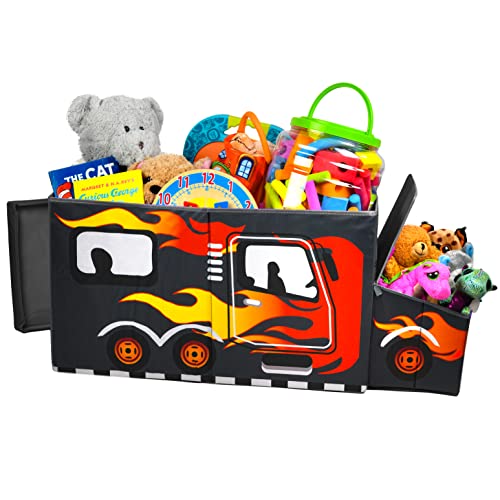 KAP Large Toy Box for boys with flip Lid & Lights up, Foldable Sturdy Toy Storage Organizer Decorative Bins Baskets for Kids, Nursery, Closet, Bedroom, Playroom, 34.8″ L x 13″ W x 15.7″ H