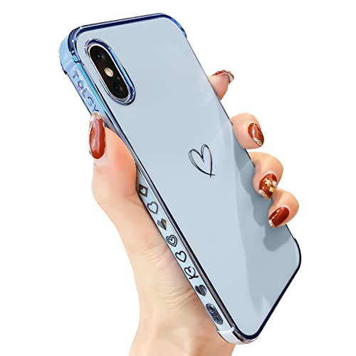 TQLGY Compatible with iPhone X/iPhone Xs Case Cute, Luxury Electroplate Edge Bumper Case, Full Camera Lens Protection Raised Reinforced Corners iPhone X/XS Case (5.8 inch) – Sierra Blue