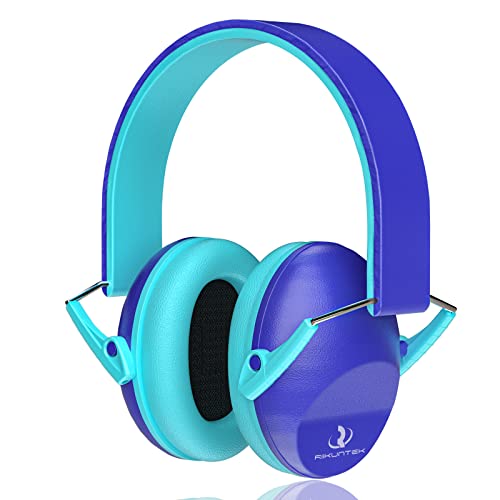 Kids Ear Protection Safety Ear Muffs, RIIKUNTEK Hearing Protectors Noise Cancelling for Children, Adjustable Noise Reduction Earmuffs for Sports Events, Concerts, Racing, Fireworks, Air Shows Blue