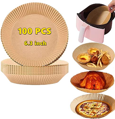 100PCS Air Fryer Disposable Paper Liner , Cooking Paper for Air Fryer, Non-Stick Air Fryer Liners, Baking Paper for Air Fryer Oil-proof, Food Grade Parchment for Baking Roasting Microwave