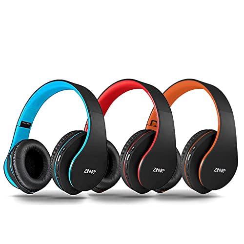 3 Items,1 Black Blue Zihnic Over-Ear Wireless Headset Bundle with 1 Black Red Zihnic Over-Ear Wireless Headset and 1 Black Orange Zihnic Foldable Wireless Headset