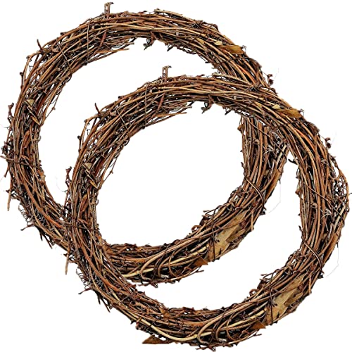 2pcs 10″ Natural Grapevine Wreath DIY Crafts Rattan Wreaths for Christmas Door Hanging Wall Window Holiday Festival Wedding Decoration (2PCS 25cm/9.8inch)